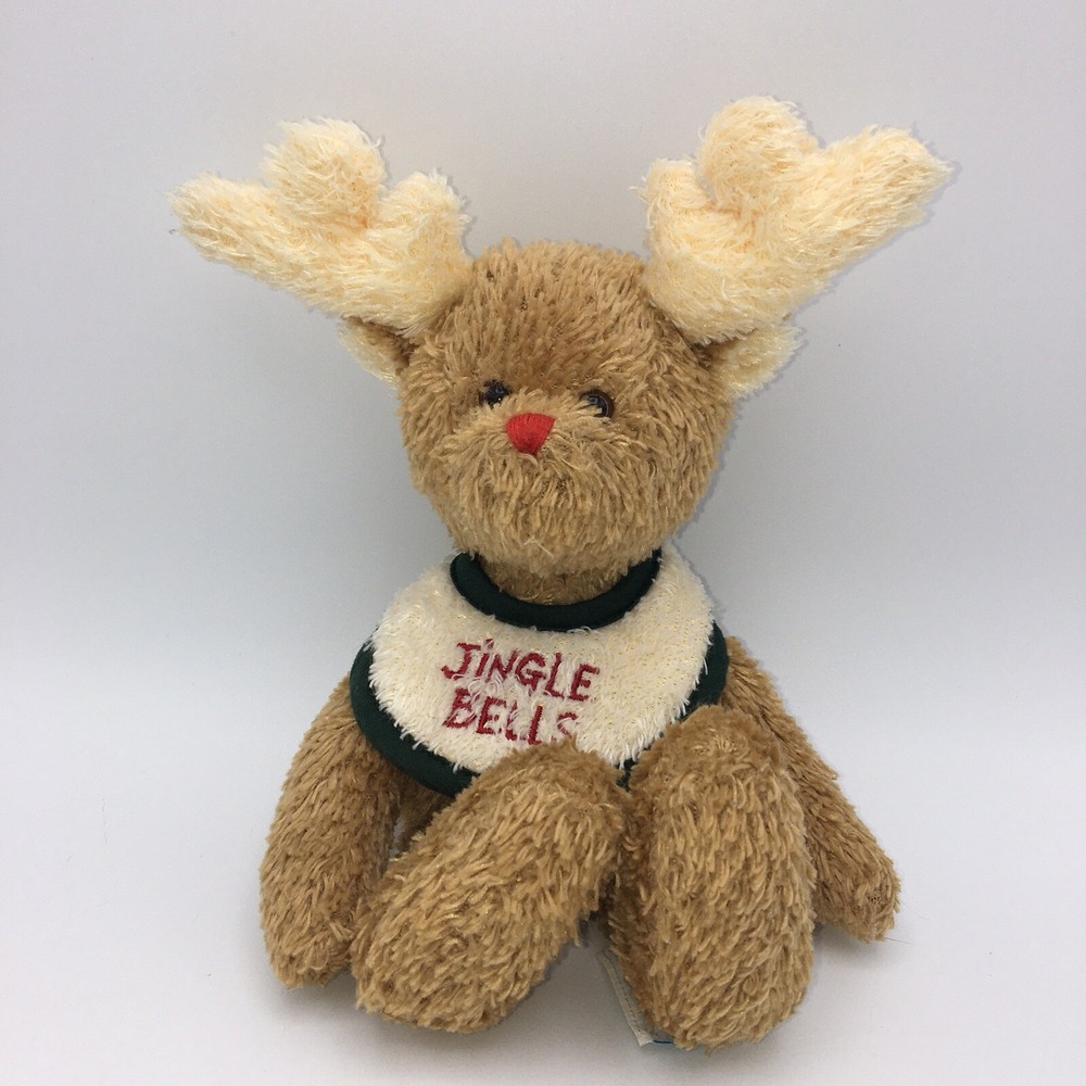 The‎ Boyds Collection Moose Plush Baby Rattle Toy Removable Jingle Bells Bib 10"